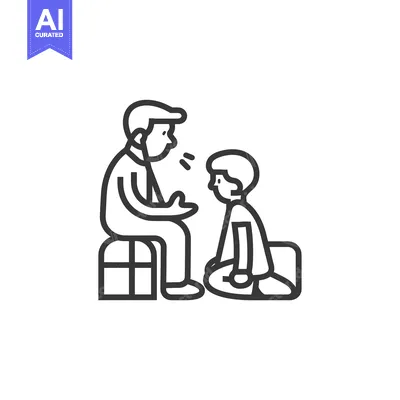 Aset desain premium: Adult man speaking to a child who is sitting on a stool