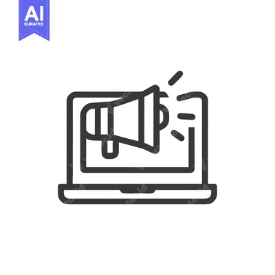 Aset desain premium: Laptop with Megaphone Icon: Digital Marketing Announcement