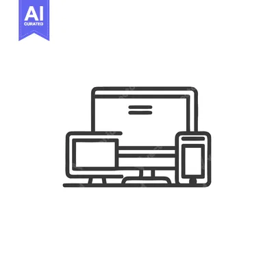 Aset desain premium: Minimalist Line Art Illustration of Desktop, Laptop, and Smartphone
