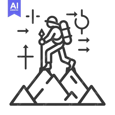 Premium design asset: An outline illustration of a person climbing a mountain