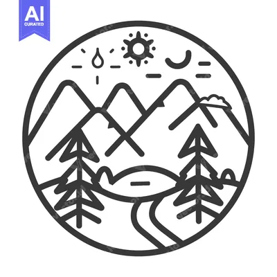 Aset premium populer: Illustration depicting a mountain landscape with various natural eleme