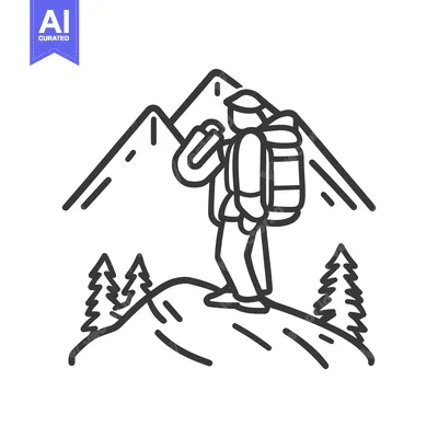 Aset desain premium: A person hiking and exploring the mountain terrain with backpack and t