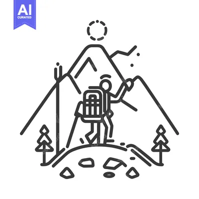 Popular premium asset: A hiker climbs a mountain range during a sunny daytime adventure
