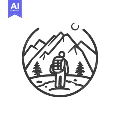 Aset premium populer: An illustration of a hiker admiring mountain peaks under the moon