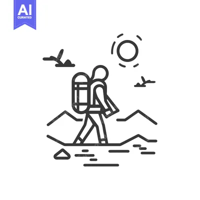 Aset premium populer: A person walks with a backpack through a landscape during daytime