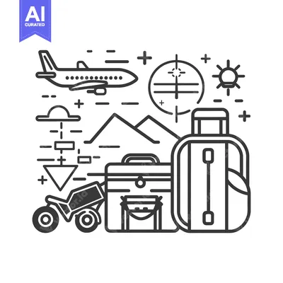 Aset desain premium: Adventure Travel Essentials Illustrated with Line Art