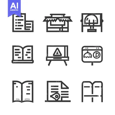 Aset premium populer: Collection of outlined symbols representing various informative and fu