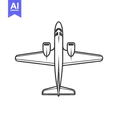 Aset desain premium: Overhead view of a simple monochrome airplane illustration
