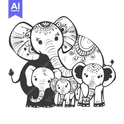 Aset desain premium: A Family of Four Ornate Elephants