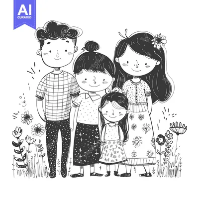 A Family of Four Standing Together in a Field of Flowers