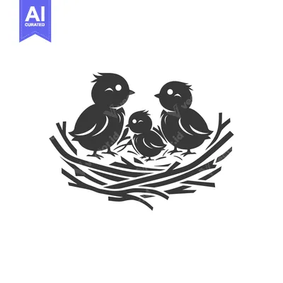 Aset desain premium: A Family of Three Birds Nestled in a Nest