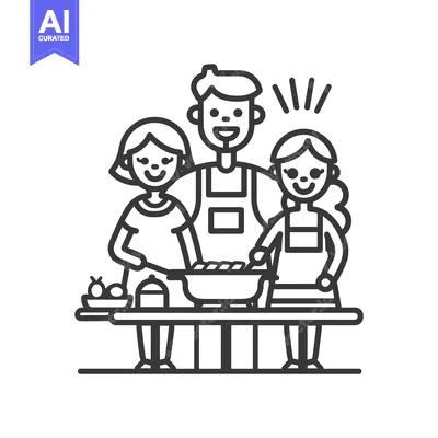Aset desain premium: A Family of Three Cooking Together in the Kitchen