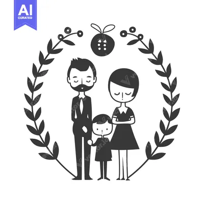 Premium design asset: A Family of Three Framed by a Floral Wreath