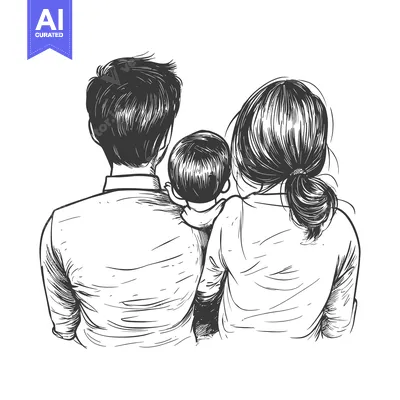 Aset desain premium: A Family of Three Looking at Something in the Distance