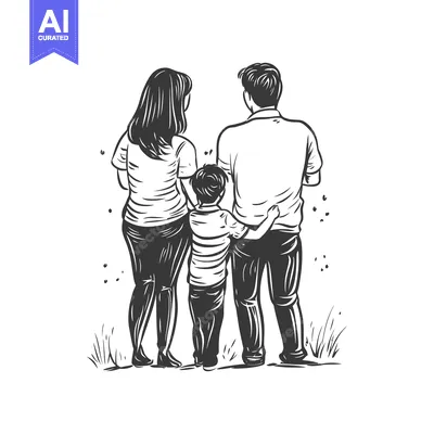 A Family of Three Walking Away from the Viewer