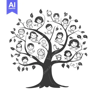 Aset premium populer: A Family Tree with Cartoon People as Leaves