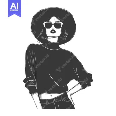 Popular premium asset: A Fashionable Woman Wearing a Hat and Sunglasses