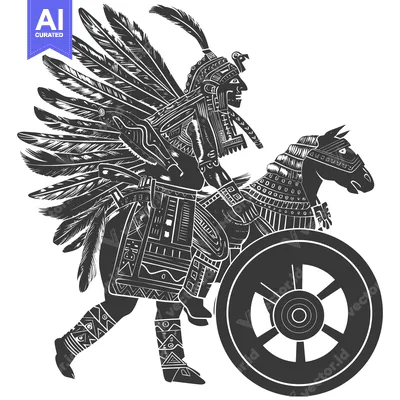 Aset premium populer: A Feathered Warrior Riding a Mythical Horse with a Large Wheel