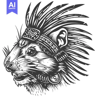 Premium design asset: A  ferocious  rat  with  feathered  headdress  and  jewelry