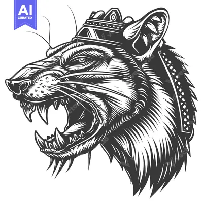 Aset desain premium: A ferocious, snarling rat wearing a crown