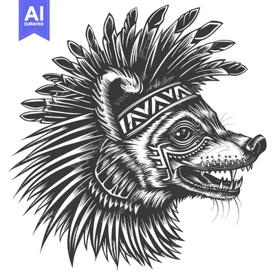 Aset premium populer: A ferocious wolf with a headdress of feathers and tribal markings