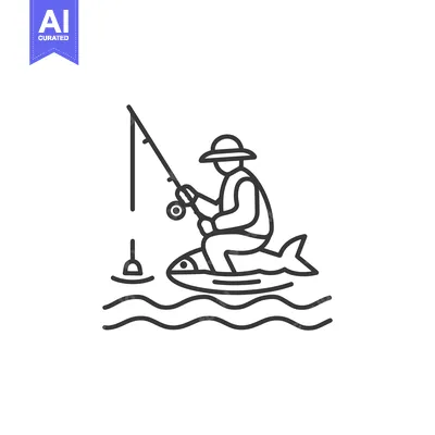 Aset desain premium: A Fisherman Riding a Fish While Fishing