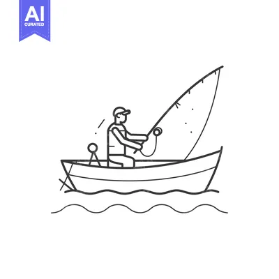 Premium design asset: A Fisherman Sitting in a Boat with a Rod and Reel