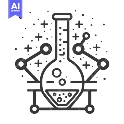 Aset desain premium: A Flask on a Stand with Connected Circles and Plus Symbols
