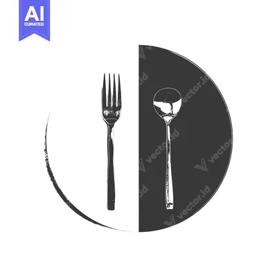 Premium design asset: A Fork and Spoon Divided by a Circular Plate