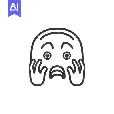 Aset desain premium: A black and white illustration of a worried emoji icon