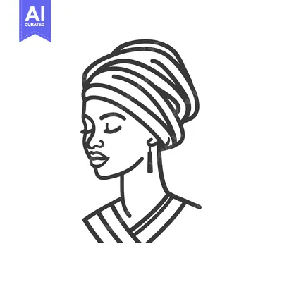 A graceful woman wearing a head wrap and earrings poses
