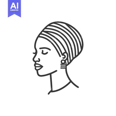 The outlined drawing of a woman in profile with her head covered