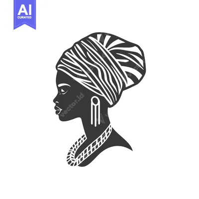 Aset desain premium: Silhouette depiction of a woman wearing a head wrap and jewelry