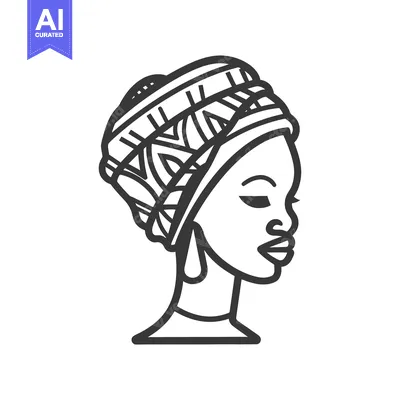 Aset desain premium: Black and white illustration of a woman wearing a headscarf