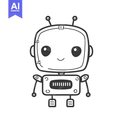 Aset premium populer: A Friendly, Hand-Drawn Cartoon Robot with Big Eyes and a Smile
