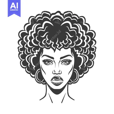 Aset premium populer: A beautiful woman with large afro and detailed facial features