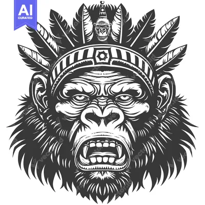 Premium design asset: A Furious Gorilla Wearing a Headdress of Feathers