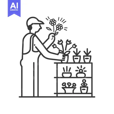 Popular premium asset: A Gardener Arranging Flowers and Plants on a Shelf