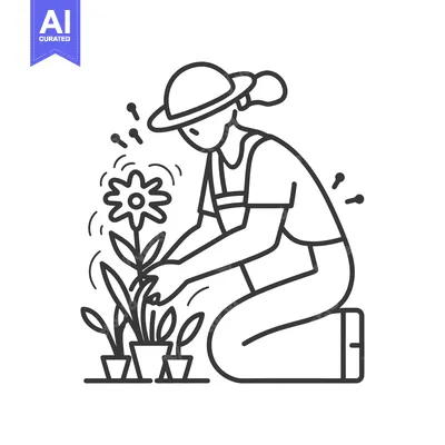 A Gardener Kneeling and Planting a Flower
