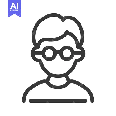 Aset desain premium: Simple black line drawing of a person wearing glasses