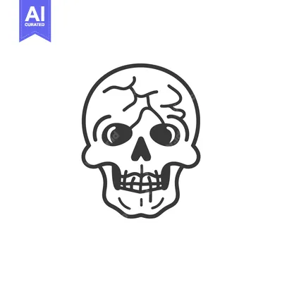 Aset desain premium: A black and white illustration depicting a stylized skull design