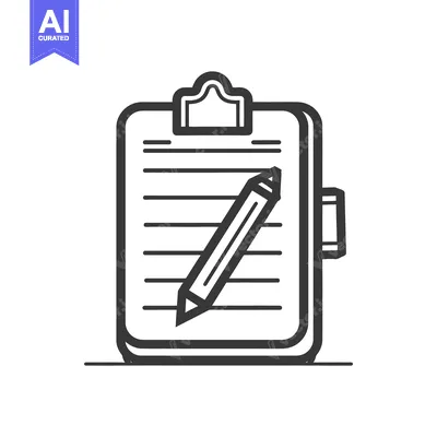 Premium design asset: A clipboard with lined paper and a slanted pencil on top