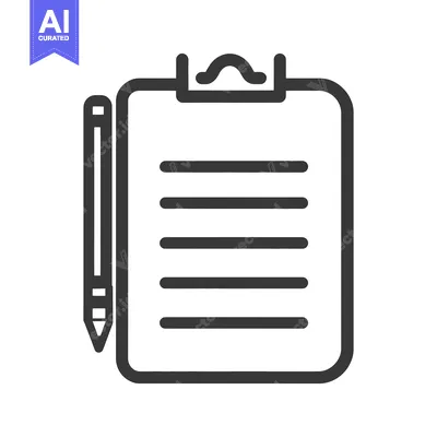Aset desain premium: A black and white illustration depicting a clipboard and pencil