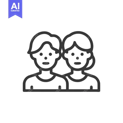 Aset premium populer: Minimalist Icon: Two People, Shoulder to Shoulder, Outline Style, Simp