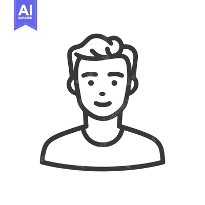 Aset desain premium: Minimalist Portrait Icon: Young Man with Short Hair and T-Shirt Outlin