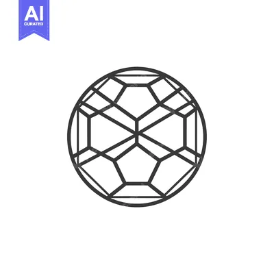 Aset desain premium: A geometric black and white design of a circular, multifaceted shape