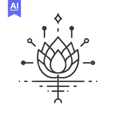 Aset desain premium: A Geometric Line Drawing of a Lotus Flower with a Diamond Above and a