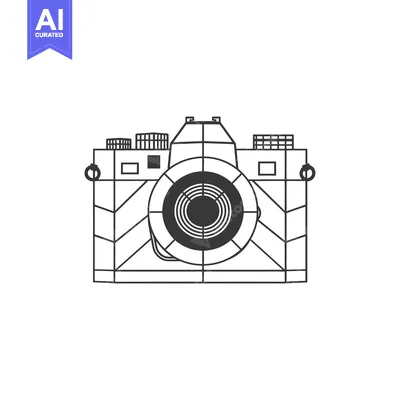 Aset premium populer: A Geometric Outline of a Vintage Camera