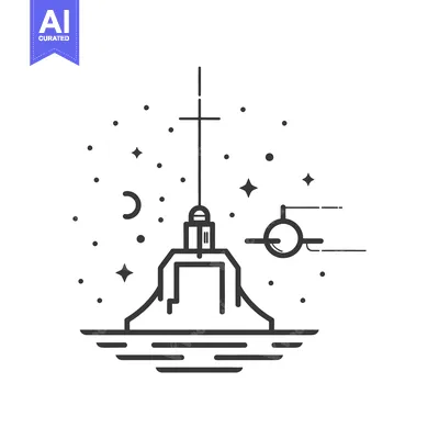 Aset premium populer: A Geometric Tower with a Moon and Stars Around It
