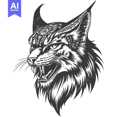 Aset premium populer: Aggressive Black and White Illustration of a Bobcat's Head